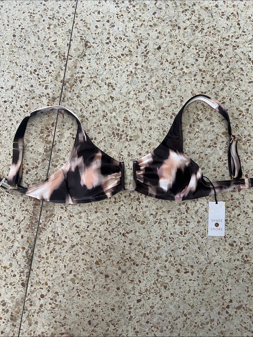 Shade & Shore Tie-Dye Underwire Bikini Top in brown beige